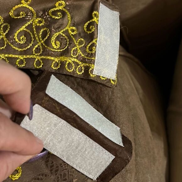 Women's Kirat Brown/ Green Special Occasion Dress, Coat, and Headpiece. - Picture 15 of 16